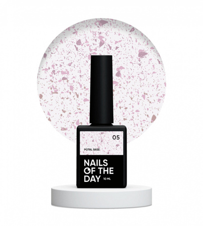 NAILSOFTHEDAY Potal Base 05 – mleczna baza z różowymi holograficznymi płatkami, 10 ml